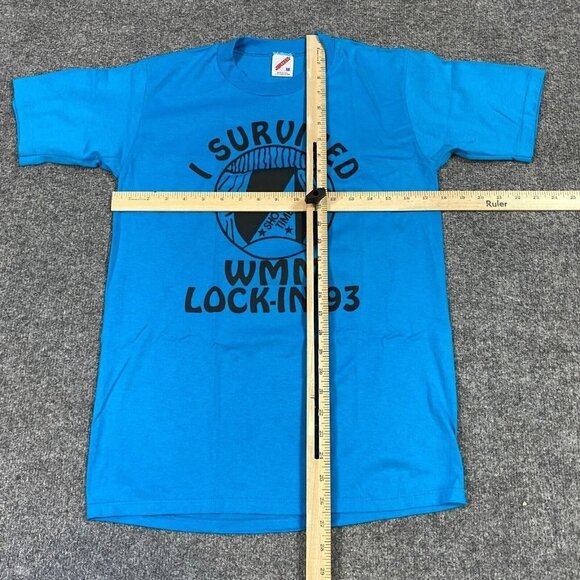 WMM Lock In T-shirt S Blue Vintage Single Stitch 90s Jerzees - Picture 2 of 6